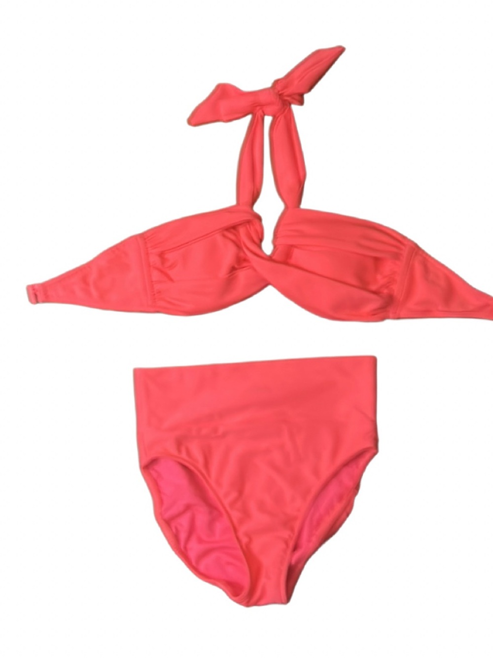 Coral Halter Bikini Set - High Waist